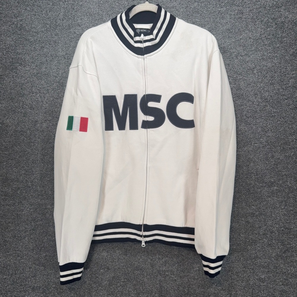 MSC Track Jacket Mens XL White Italian Flag Full Zip Bomber Nautical Fleece
